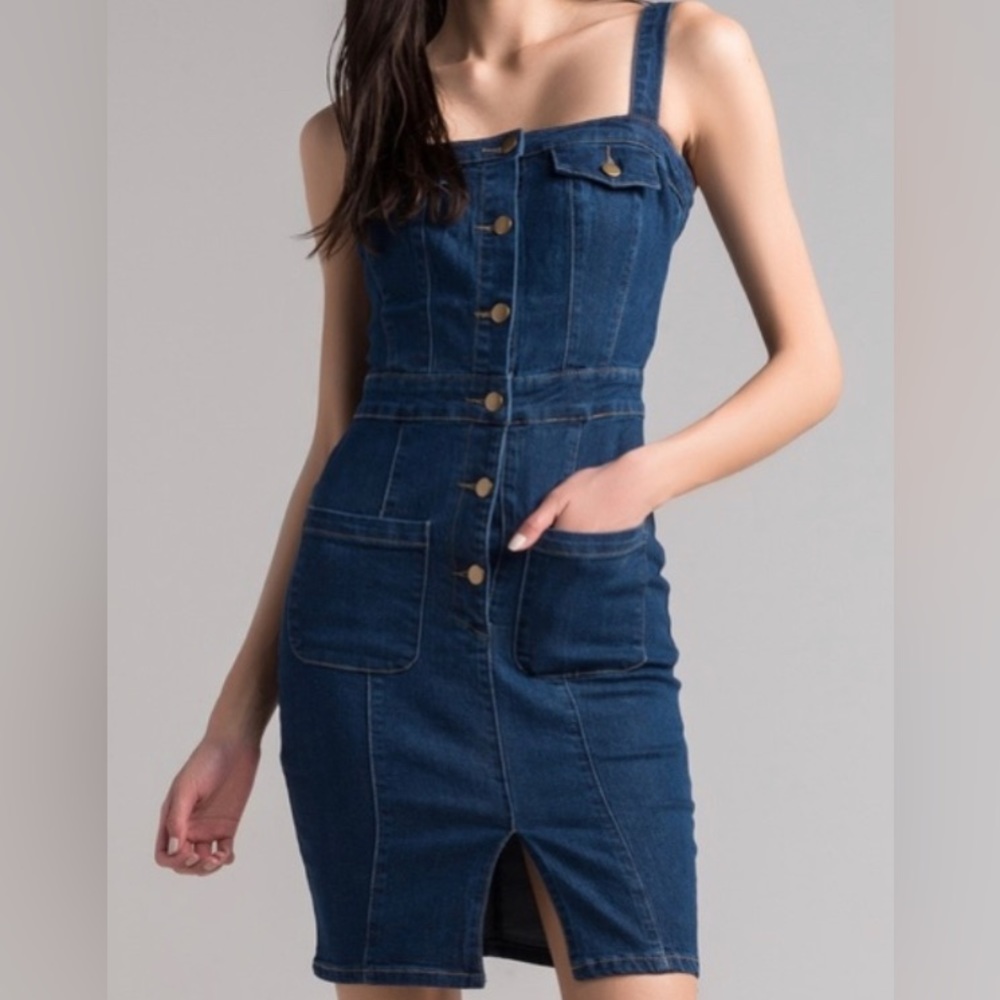 AKIRA Blue Denim Button Stretch Dress S
